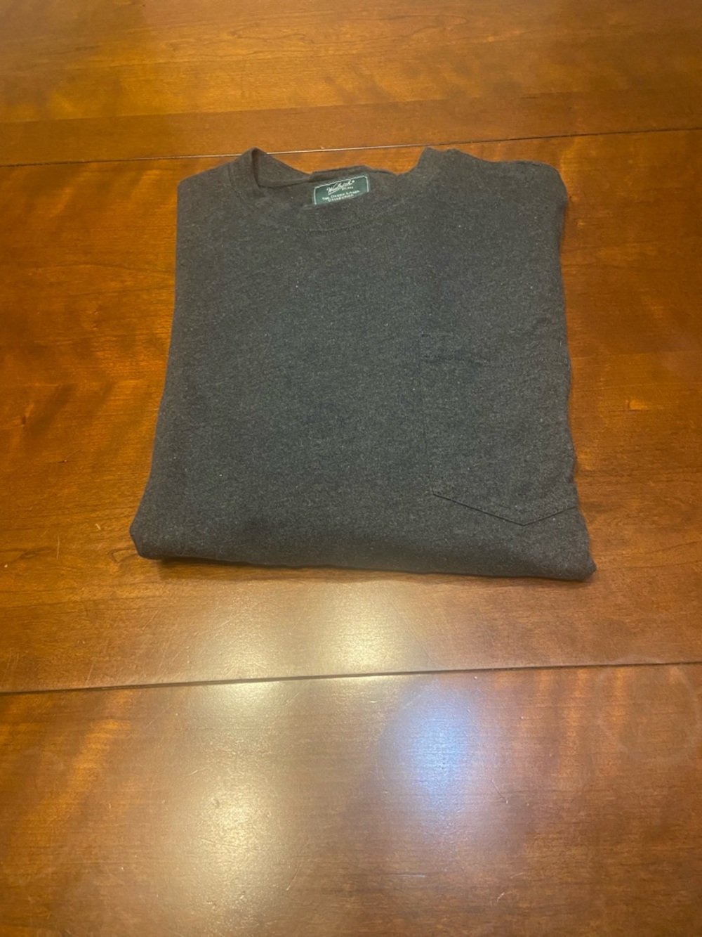 Woolrich Dark Grey Long Sleeve Pocket Crewneck Men's M